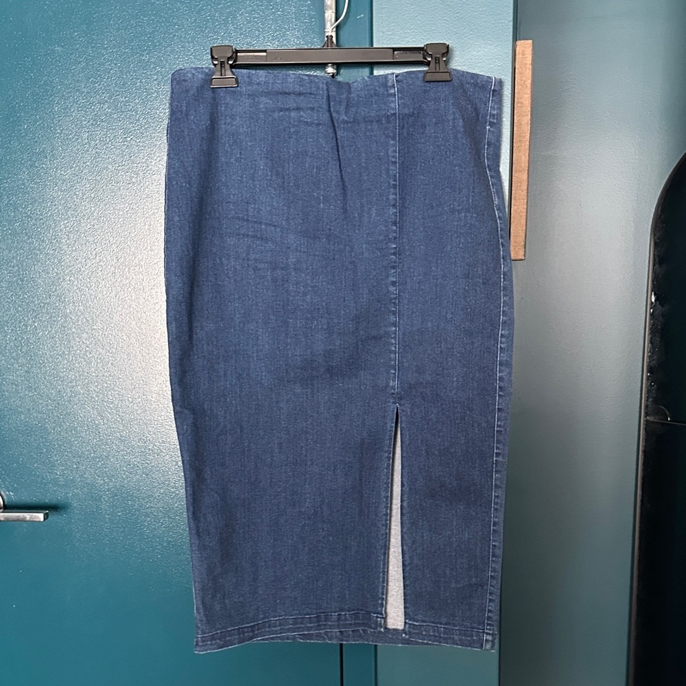Classic Blue Denim Midi Skirt